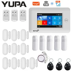 4.3 Inch Touch Panel WIFI GSM Wireless Burglar Home Security Alarm System With Motion Sensor TUYA App Compatible With Alexa