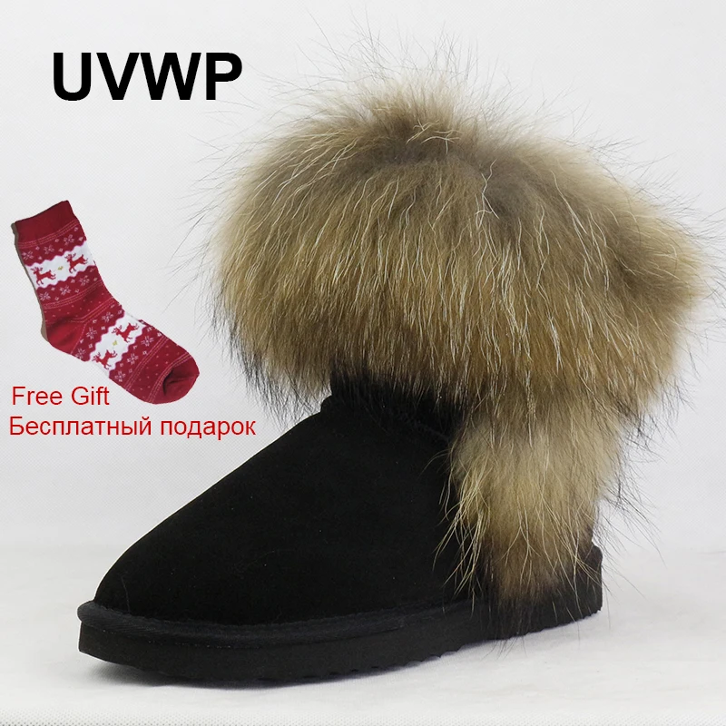 UVWP; высококачественные женские зимние ботинки с натуральным лисьим мехом; модные женские ботинки из натуральной кожи; теплая женская зимняя обувь;