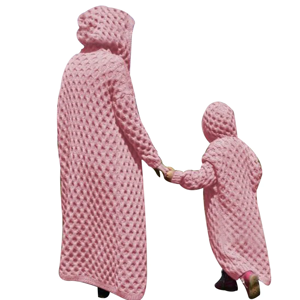 LOOZYKIT одинаковые комплекты для семьи, кардиган для мамы и дочки, длинный свитер, осенне-зимнее пальто с капюшоном, однотонная вязаная куртка для мамы и дочки