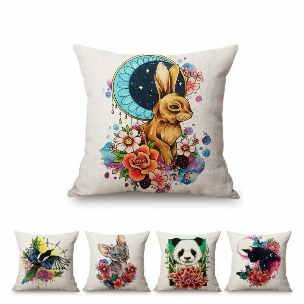 

Cute Woodland Animals Floral Bunny Rabbit Birds Panda Kid Room Cushion Cover throw pillows for couch