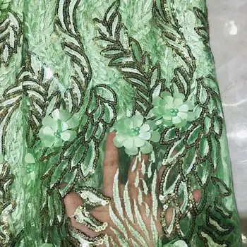 

2019 mint green Latest French Nigerian Laces Fabrics with 3d beaded Tulle African Laces Fabric Wedding African French Tulle Lace