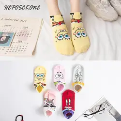Летние носки для девочек Happy креативный, милый, мультяшный для костюмированной вечеринки по японскому аниме рисунком «Губка Боб»