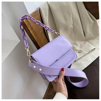 

Acrylic chain Design Flap Bags For Women 2020 Summer Lady Shoulder bags Mini PU Leather Female Fashion Cross Body Bag handbag