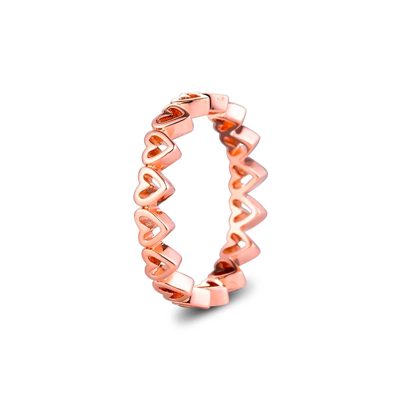 

Rose Gold Freehand Hearts Finger Rings for Women Genuine 925 Sterling Silver Engagement Wedding Statement Jewelry anillos