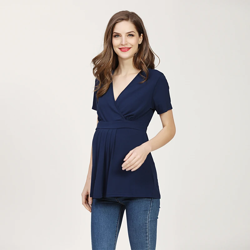 Emotion Moms Summer Pregnant T-shirt Maternity Tops Women Big Size Shirt Solid Color Clothes 5