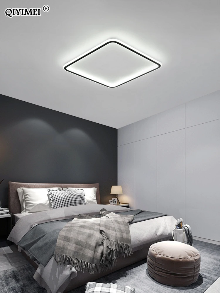Простая современная светодиодная Люстра для гостиной, спальни, кабинета, белого и черного цвета, потолочные светильники с регулируемой яркостью AC110V 220V