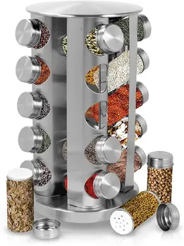 

Spice Rack with Glass Pot Working Table Spice Tower Revolving Storage Rack for Seasoning and Drying Herbs Racks & Holders