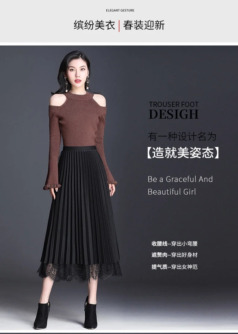 Winter new style double-sided wearing mesh pleated skirt skirt female Korean version of the long A-line skirt