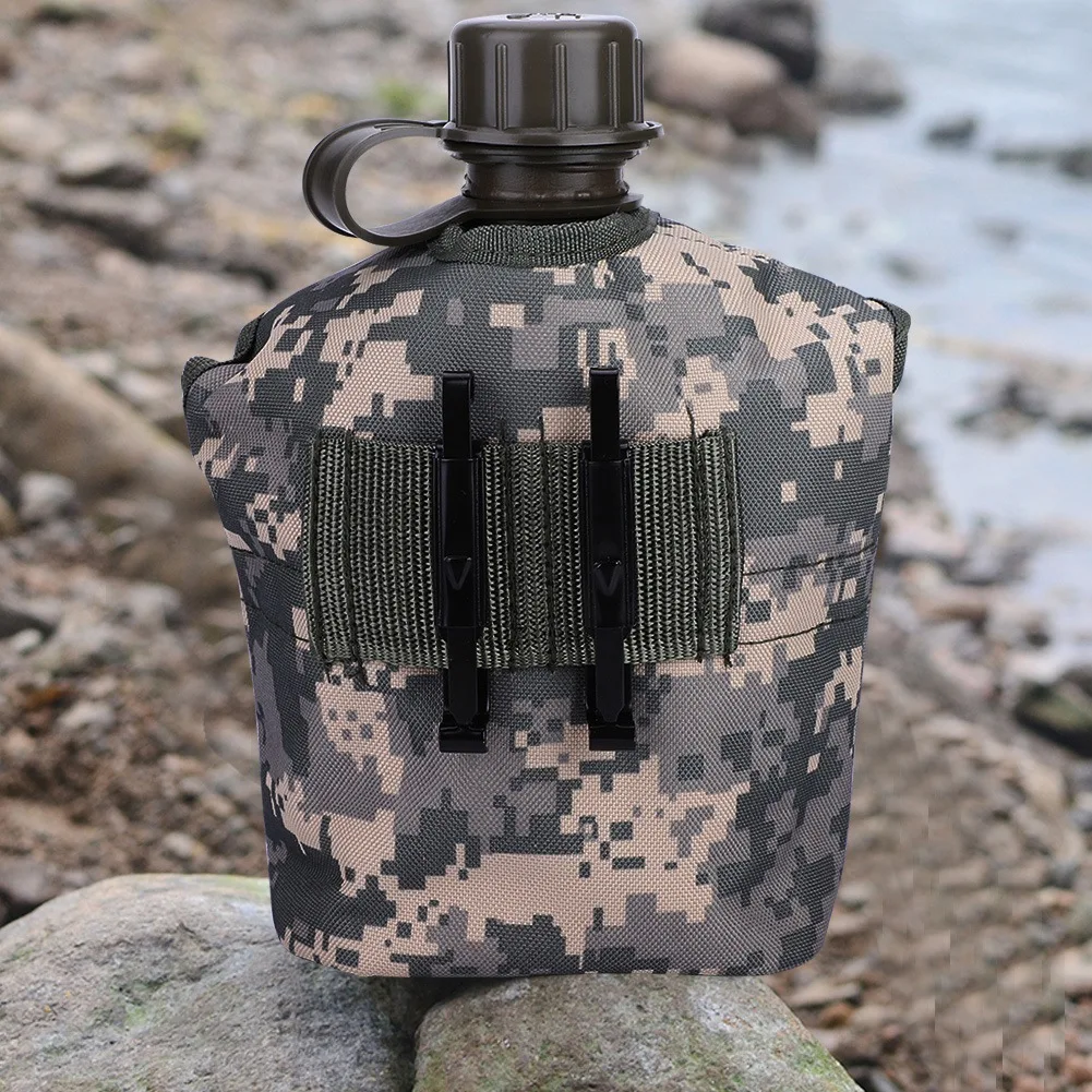 

1000 ML Camouflage Cloth Army Green Plastic Sports Water Bottle Survival Kitchen And Home Kettle Outdoor Sports Water Bottle