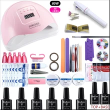 80 Вт светодиодный Ультрафиолетовый акриловый набор для маникюра Набор для ногтей профессиональный 8 цветов Гель-лак для ногтей строитель гель для маникюра инструмент для дизайна ногтей