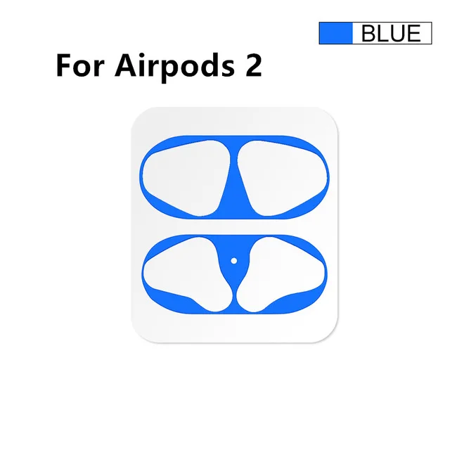 Металлическая Пыль Защита для Airpods стикер Apple аксессуары для кожи чехол зарядка защитная коробка для Airpods 2 Air Pods Airpods2 наклейка - Цвет: blue for airpods 2