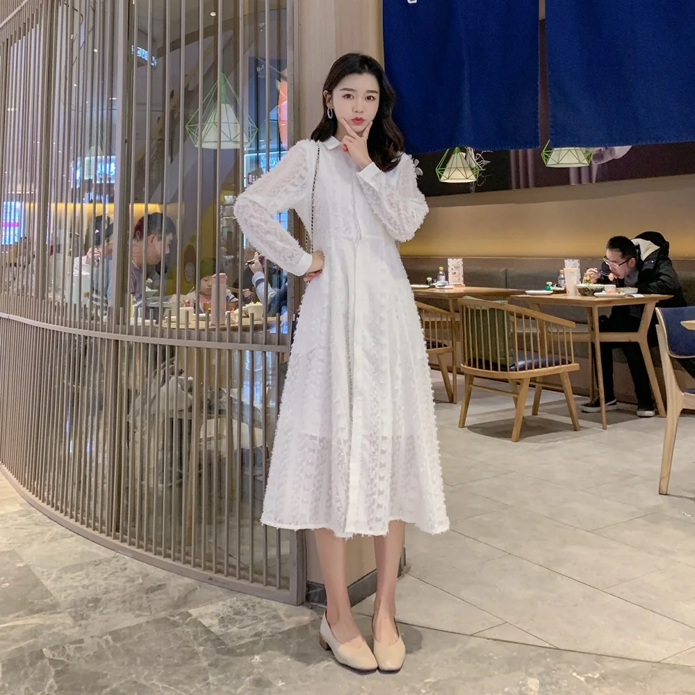 

Photo Shoot France Non-mainstream Fairy Skirt 2019 Autumn New Style WOMEN'S Dress Retro CHIC Waist Hugging Lace-up Lace Dress