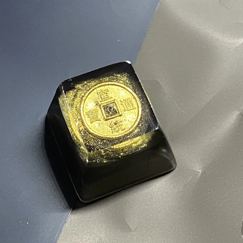 

Chinese Traditional Currency Design Resin Keycaps For Cherry Mx Switch Mechanical Keyboard creative Black Gold Backlit Key cap
