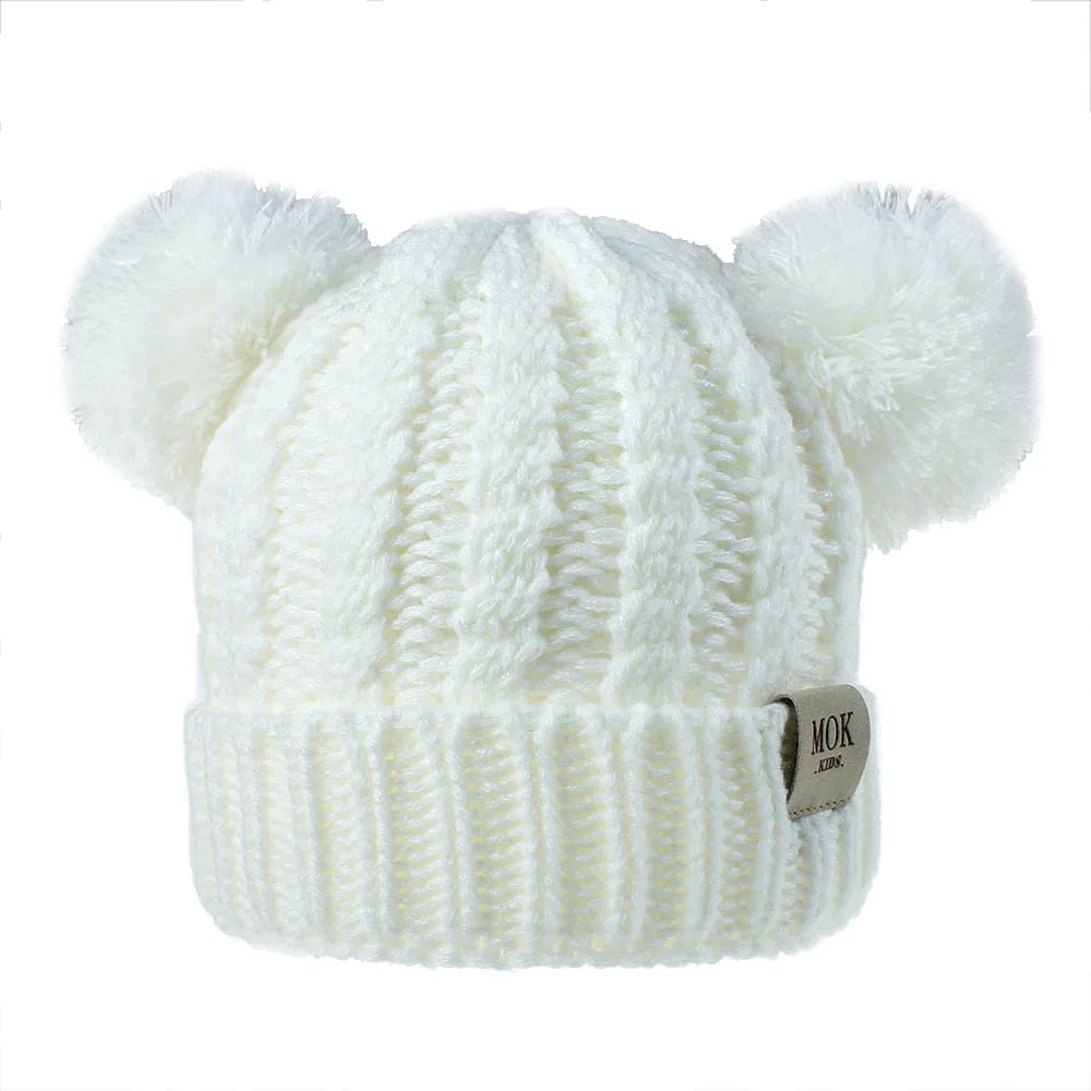 Baby Beanies Hat Pompon Winter Children Warm Hat Knitted Cute Cap Baby Girl Boy Hat Beanie Soft Toddler Hat Bonnet - Цвет: White