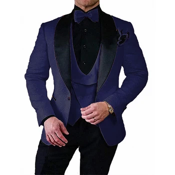 

[XZ11] Retro Mens Jacquard Groom Tuxedo Suits For Wedding Dinner Office Work Men Shawl Lapel Suits 3 Pieces 2019 New Fashion