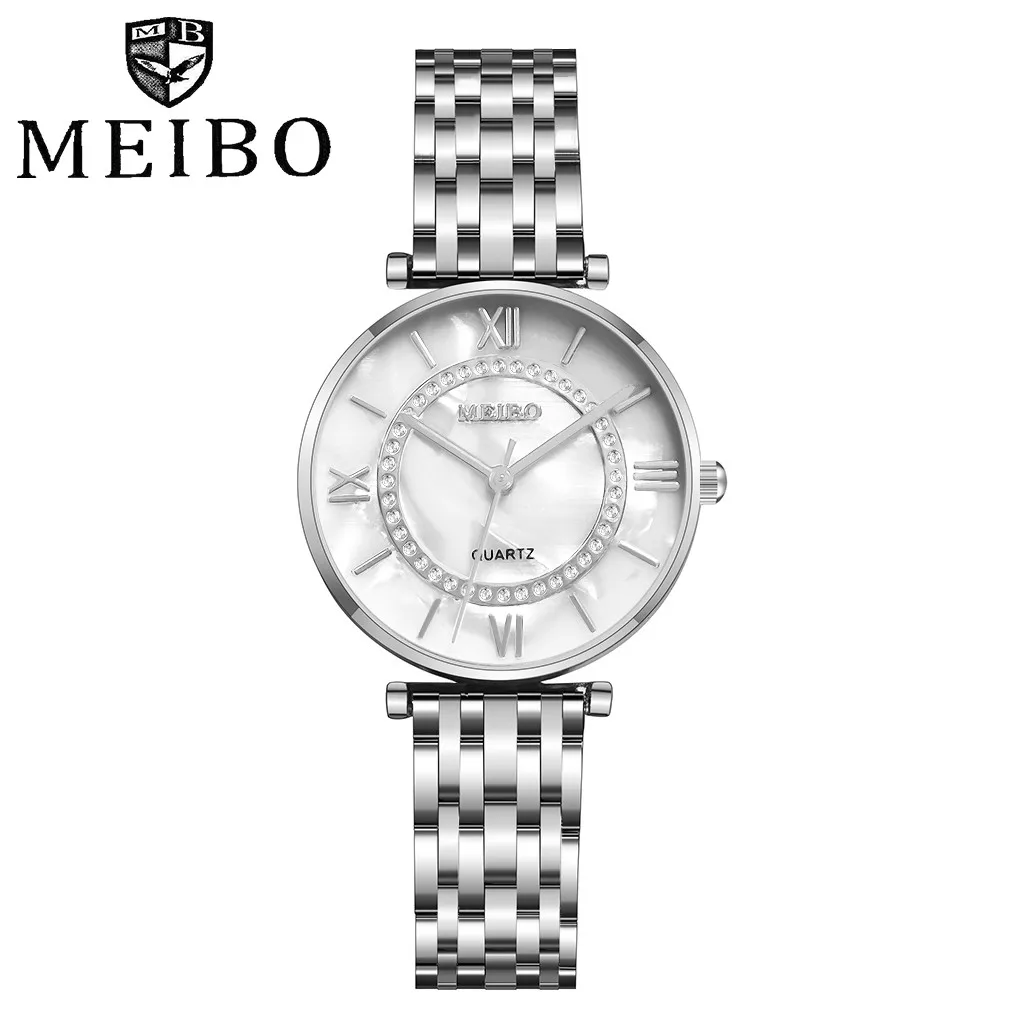 Роскошные часы для женщин, MEIBO, повседневные, Zegarek Damski, кварцевые, Relogio Feminino, наручные часы из нержавеющей стали, ремешок, Reloj Mujer Часы - Цвет: Серебристый