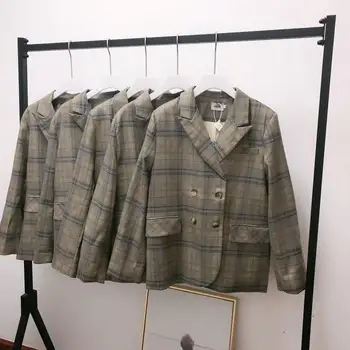 

2020 Fashion Women Loose Autumn Winter Plaid Blazer Jackets Female Suits Coat Casual Chic Blazers Outerwear High Quality WB70