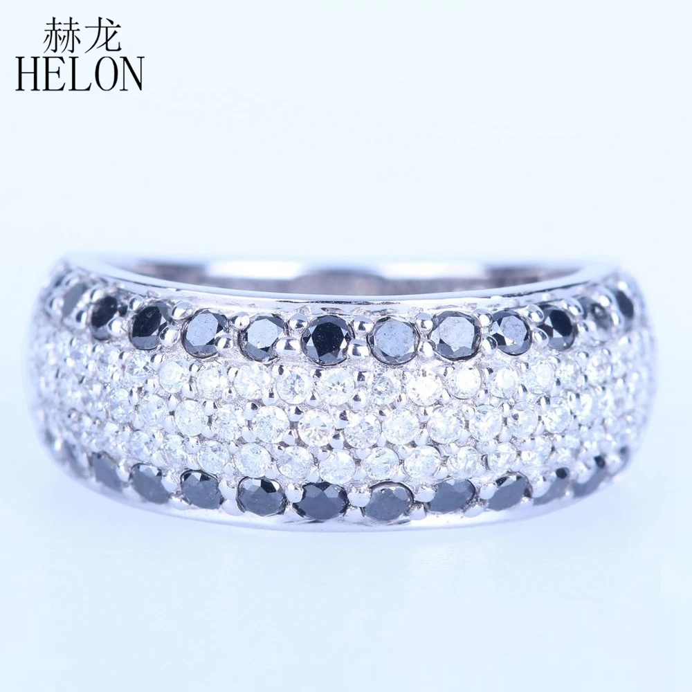 

HELON Solid 14k White Gold Pave 1.4ct Genuine Natural Diamonds & Black Diamonds Engagement Wedding Jewelry Diamond Ring Setting