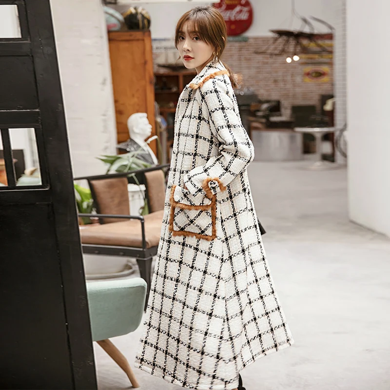 

YIGELILA New Arrivals Long Coats Patchwork Turn Down Collar A-line Coats Casual Single Breasted Full Sleeves Coats 91014