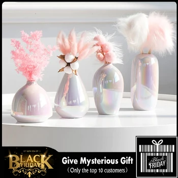 

Nordic Pink Rainbow Pearl Wedding Vase Set Gift To Girlfriend Artificial Potted Flowers Table Decoration Vases Desk Decoration