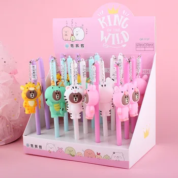 

20 pcs/lot Cartoon Bear Animal Pendant Gel Pen Cute 0.5mm Black ink Signature Pens Promotional Gift Stationery School Supplies