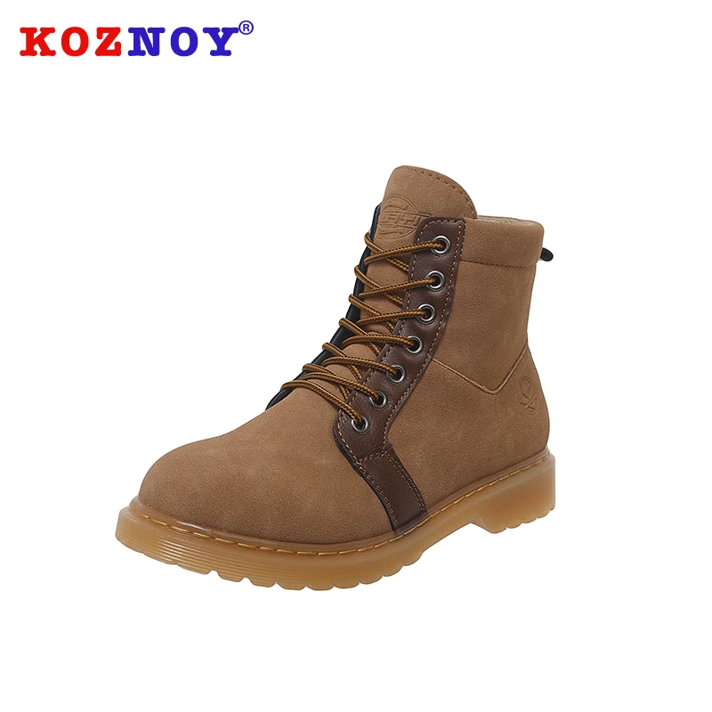 

Koznoy Women Boots Lace Winter Solid Dropshipping Round Toe Flat Fashion Breathable Cross Tied Short Plush Causal Women Boot