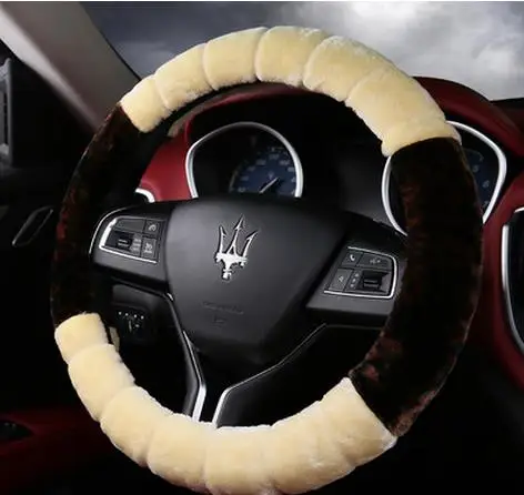 Beige Премиум мягкий короткий мех чехол рулевого колеса автомобиля высокой плотности Теплый Плюшевый руль протектор крышка 38 см - Название цвета: Beige