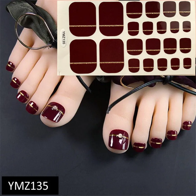 

22tips YMZ135 Toenail Sticker Summer Glitter Strips Waterproof Eco-friendly Toe Nail Decals DIY Adhesive Tips Manicure Drop Ship