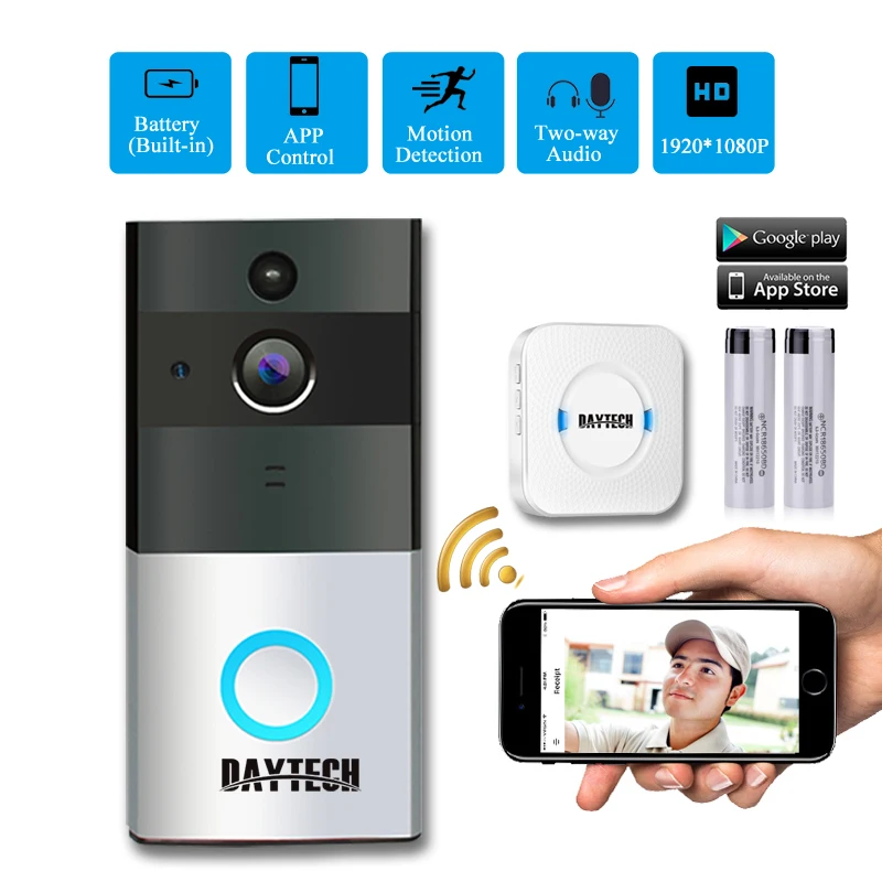  DAYTECH Wireless WiFi Video Doorbell Camera IP Ring Door bell Two Way Audio APP Control iOS Android