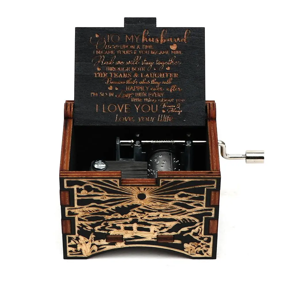 New Carved Wooden Hand-Cranked Music Box You Are My Sunshine Musical Box To Husband To Son Birthday Gift New Year Gift