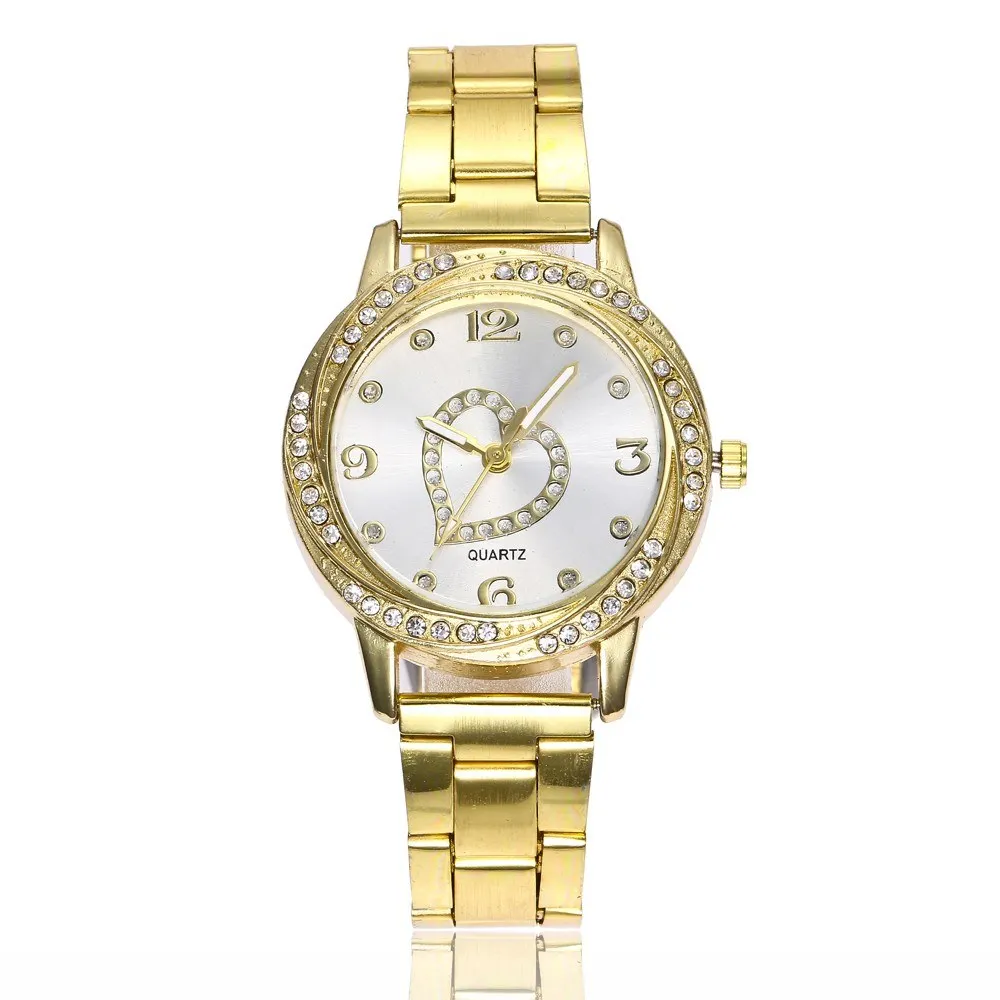 

Fashion Diamond Watch Number Scale Heart Quartz Watch Alloy Band for Women Decoration