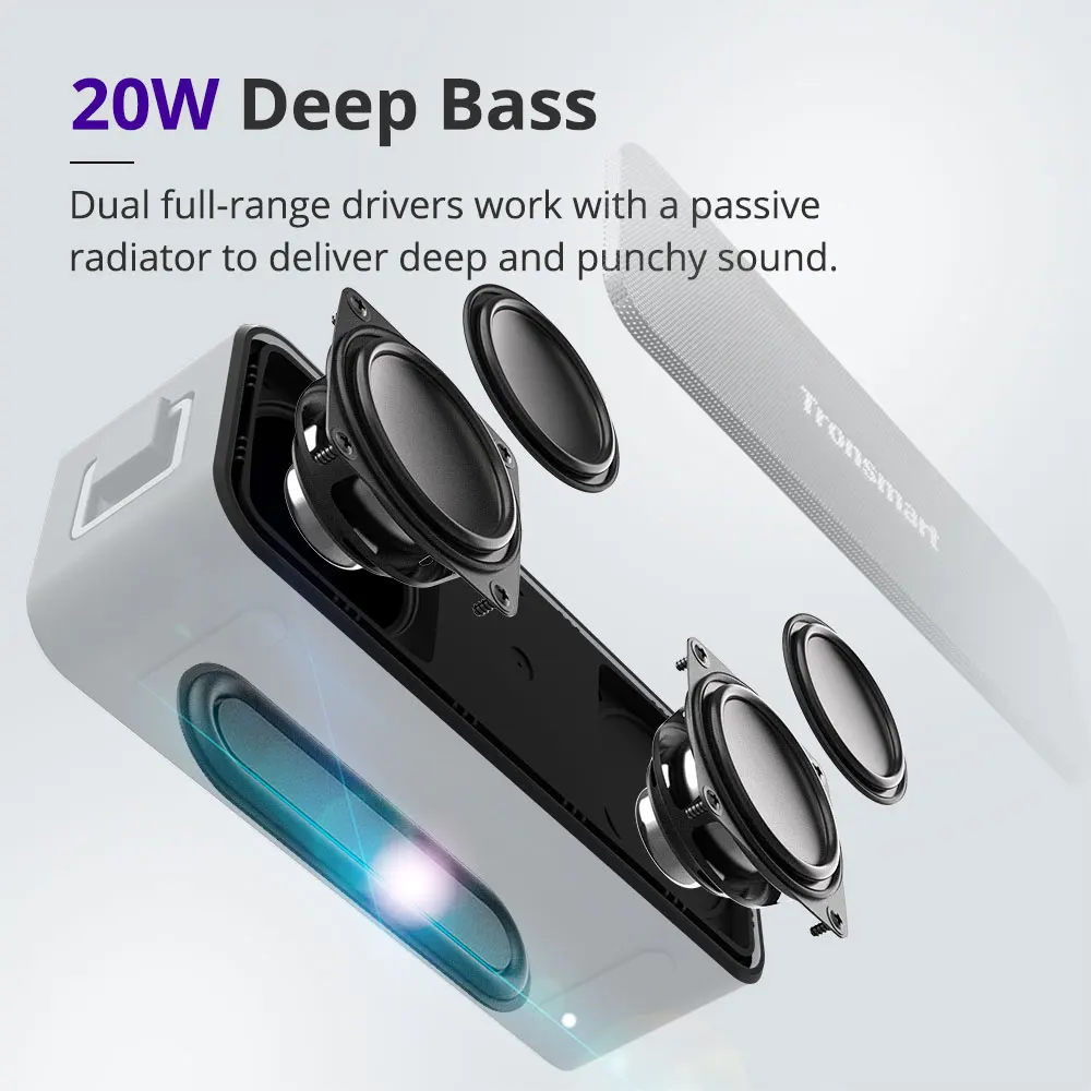US $38.07 Tronsmart T2 Plus Bluetooth 5.0 Speaker 20W Portable Speaker 24H Column IPX7 Soundbar with NFC,Voice Assistant,Micro SD