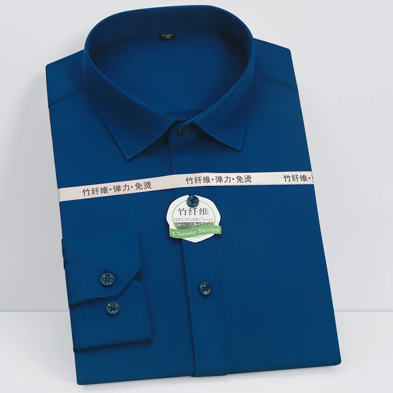 Men's Classic Stretch Bamboo-fiber Non-iron Shirts Pocket-less Design Long Sleeve Standard-fit Casual Office Solid Dress Shirt Men's Classic Stretch Bamboo-fiber Non-iron Shirts Pocket-less Design Long Sleeve Standard-fit Casual Office Solid Dress Shirt