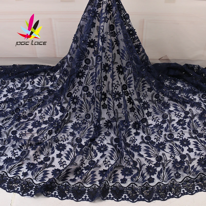 

Embroidered Mesh Lace Fabric Sequence Sequin African Nigerian Design Style French High Quality Latest 2020 For Party Dress