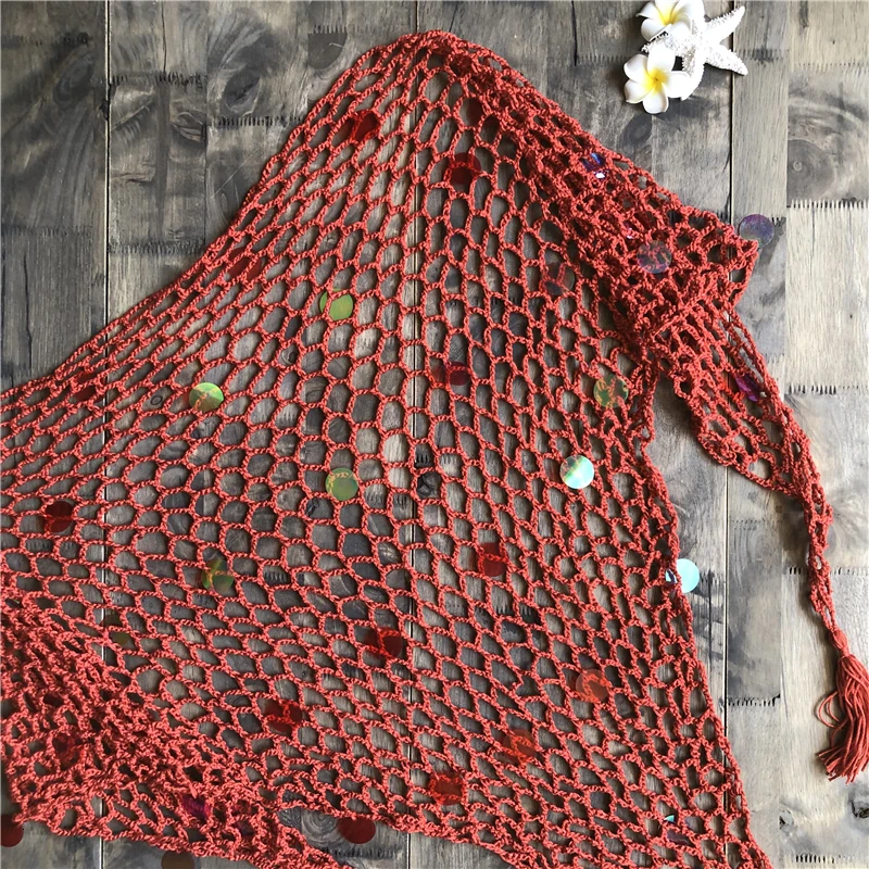 CROCHET BIKINI New Arrival Summer Sexy Women Sequin Hollow Out Fishnet Crochet Mesh Bikini Cover Up Swimwear Bathing Beach