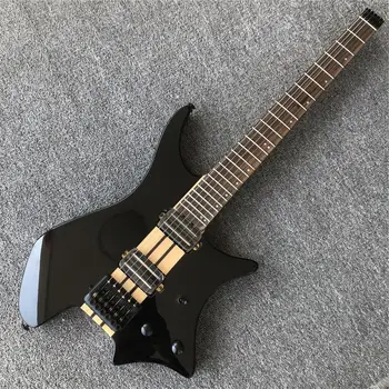 

Grote Black color Gloss finish Headless Electric Guitar,Rail Dual Pickups,Maple Neck Through ASH Body Guitara,Free shipping