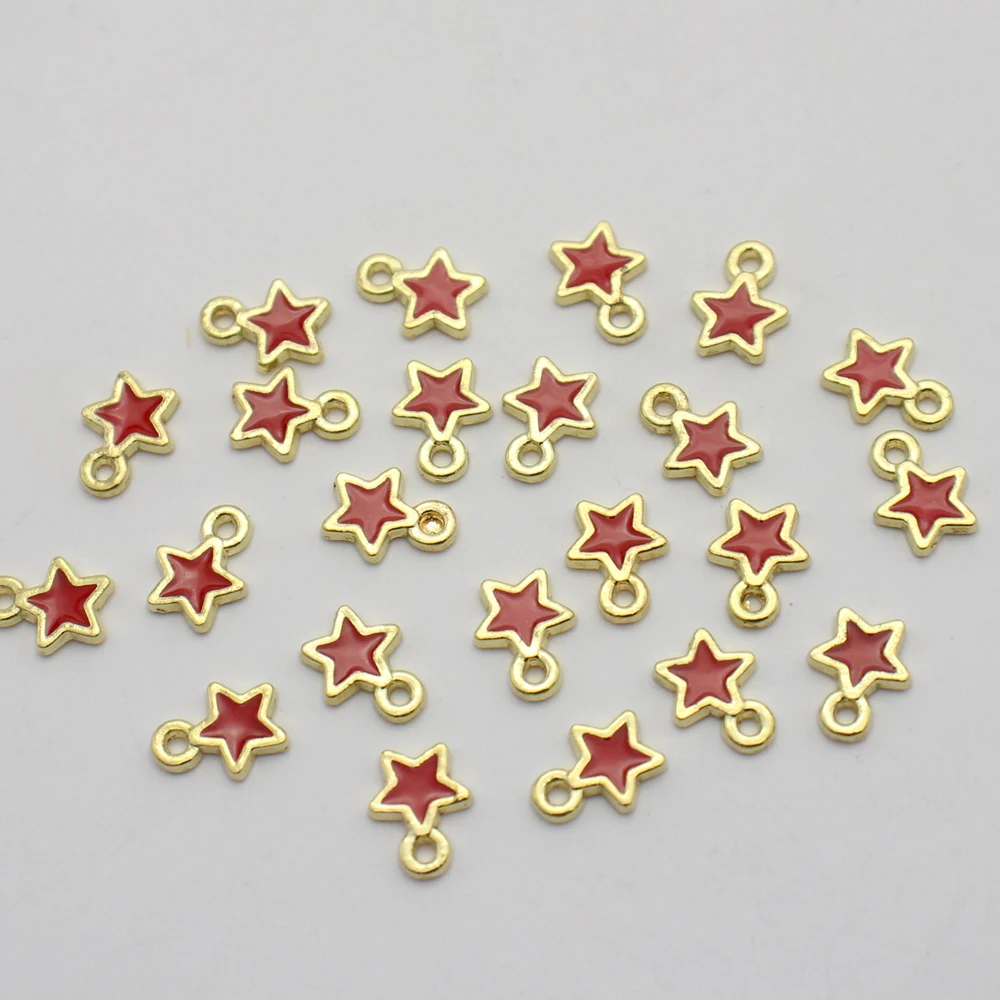 25pcs 7*9mm Cute Enamel Star Pentagram Charms Alloy Pendants DIY Fashion Bracelet Necklace Jewelry Making Finding Accessories