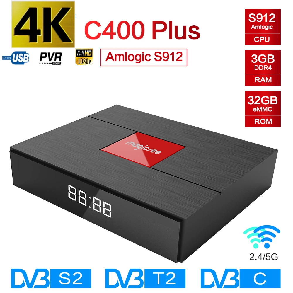 

Magicsee C400 Plus Hybird Smart TV Box Android 7.1 S2 + T2 + C Amlogic S912 3GB RAM 32GB ROM 4K Set-top Box HDMI Media Player