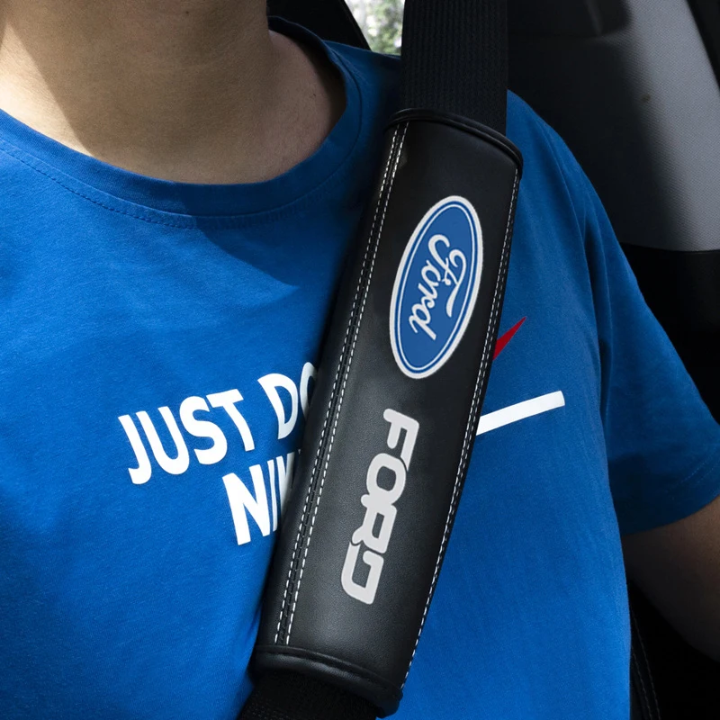 Car Seat Belt Shoulder Cover Cowhide Protection Seat Belt Padding Pad For Ford Fiesta EcoSport Escort Focus 1 2 3 MK2 MK3 MK4