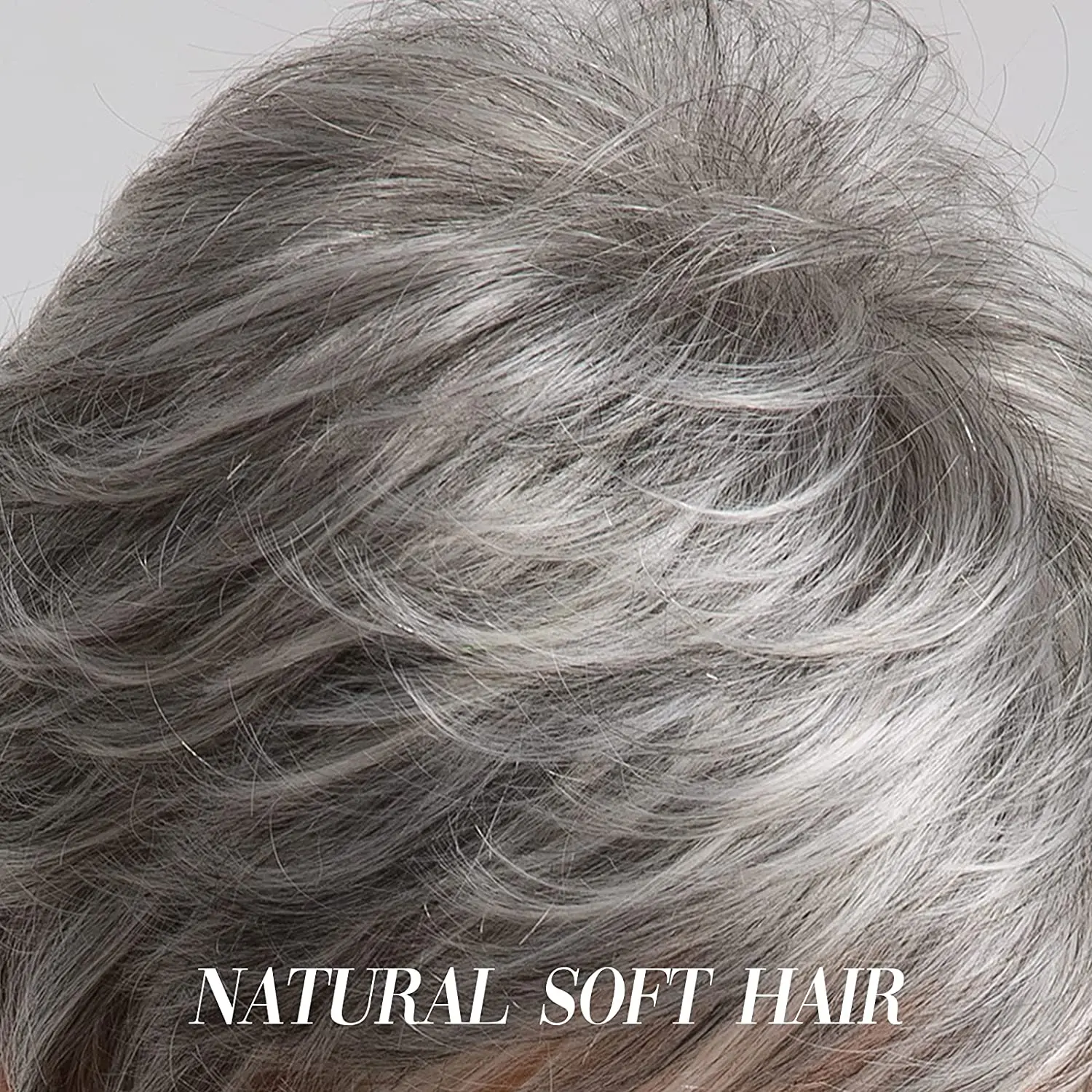 HAIRCUBE-pelucas de corte Pixie de plata y gris mezclado, cabello humano en capas hinchado corto, mezcla de cabello sintético con flequillo, Natural, resistente al calor