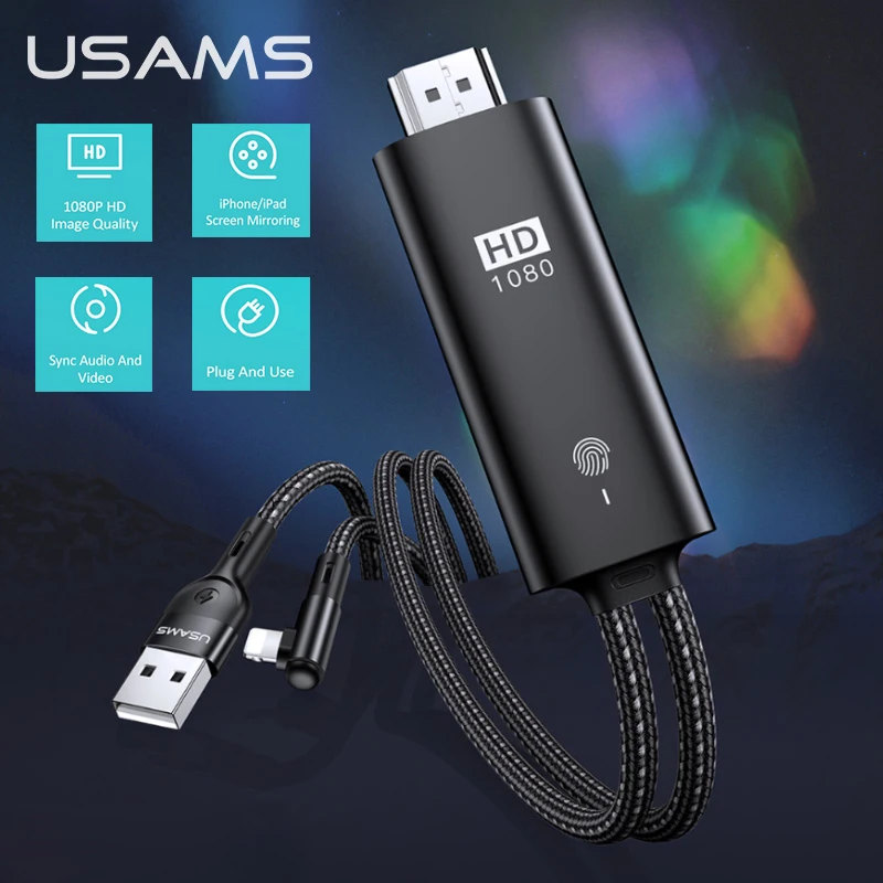 Конвертер USAMS с Lightning на HDMI-совместимый USB-кабель 4K для iPhone 11 8 X Max iPad телевизор