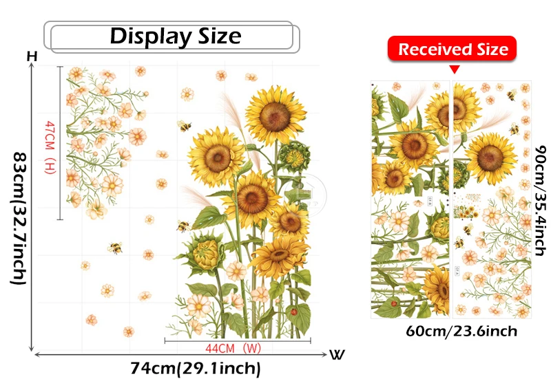 BRUP Beautiful Sunflowers Botanical Wall Stickers for Living Room Bedroom Wall Decoration Decals Hand Drawing PVC wallstickers