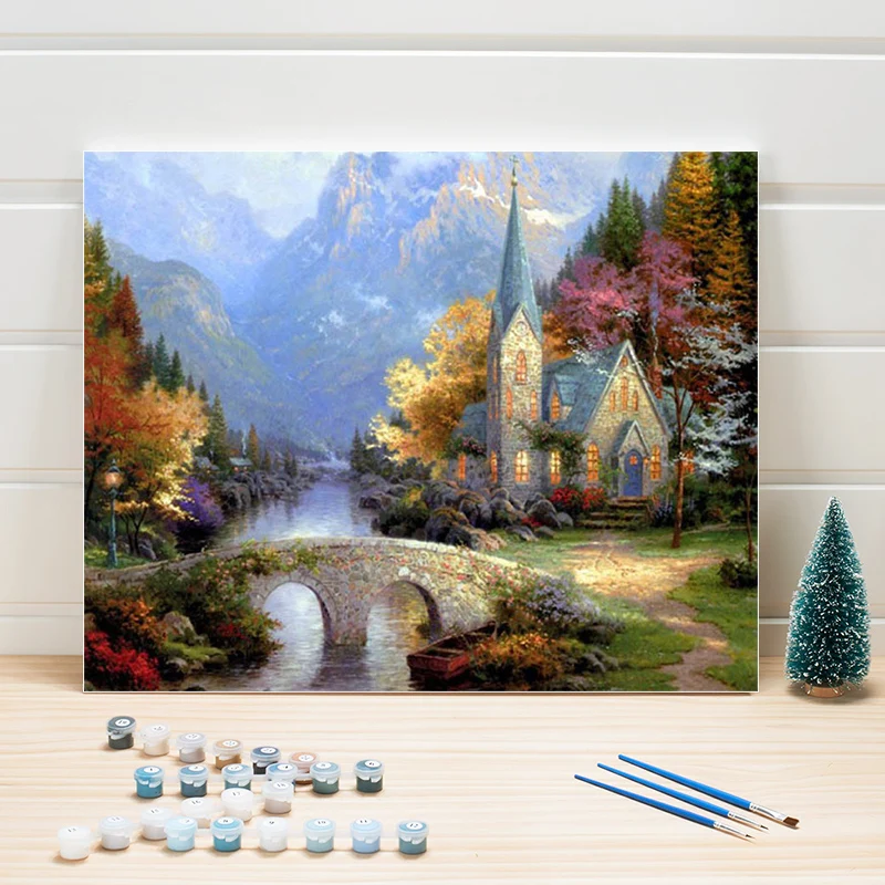

European Country Scenery Picture Coloring By Number DIY Acrylic Paint Canvas Painting 40×50 Kits Hand-painted Wall Art For Adult
