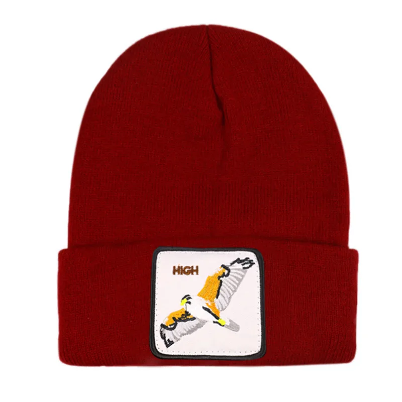 

European and American new Eagle high animal embroidered wool hat knitting hat curling sleeve head warm hat wholesale
