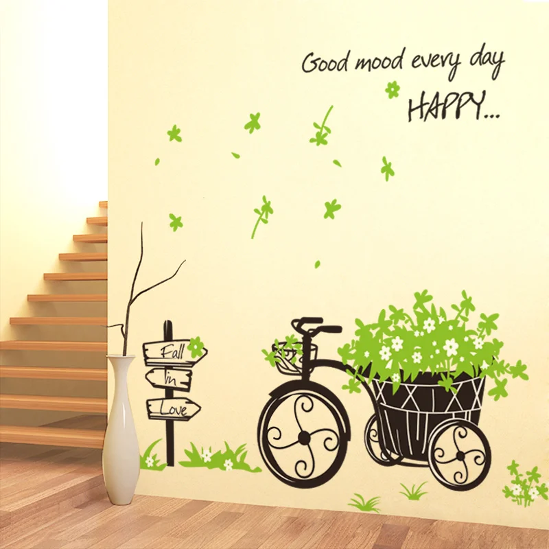 

[shijuekongjian] Festooned Vehicle Wall Sticker PVC DIY Countryside Style Mural Decals for Living Room Bedroom Decoration