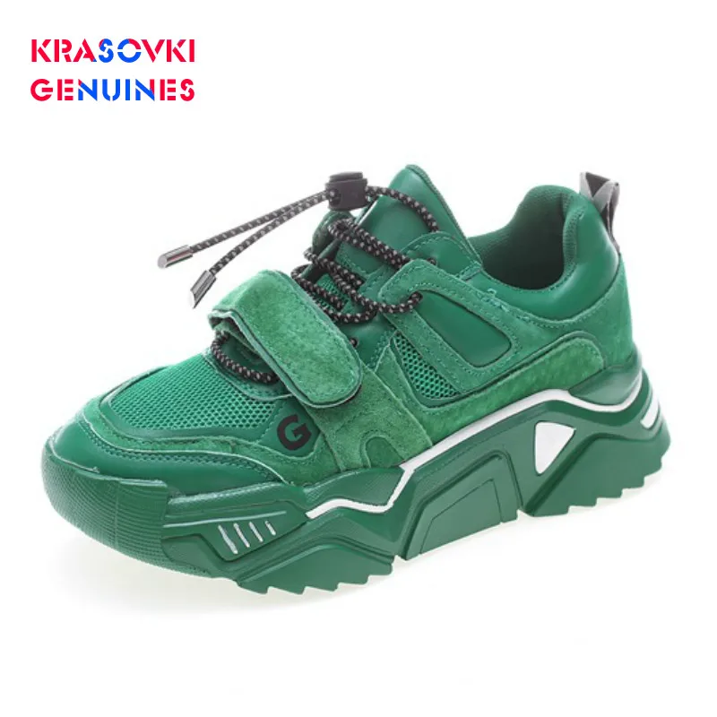 

Krasovki Genuines Sneakers Women Autumn Breathable Mesh Dropshipping Solid Thick Bottom Fashion Shallow Leisure Women Shoes
