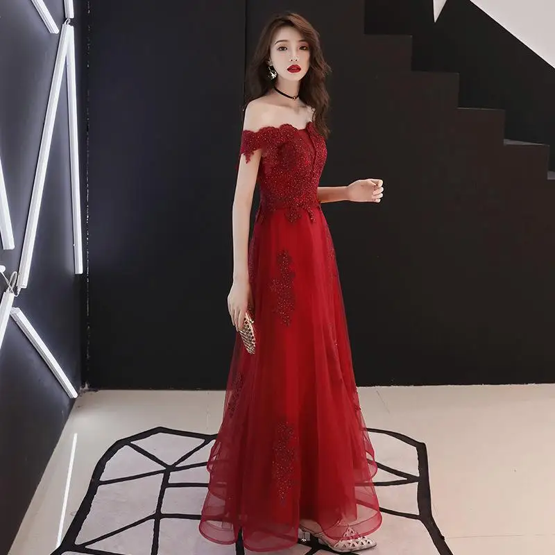 Элегантное бордовое вечернее платье Qipao, длинное женское платье для выпускного вечера с v-образным вырезом, рукав до локтя, Сетчатое платье размера плюс - Цвет: Burgundy A
