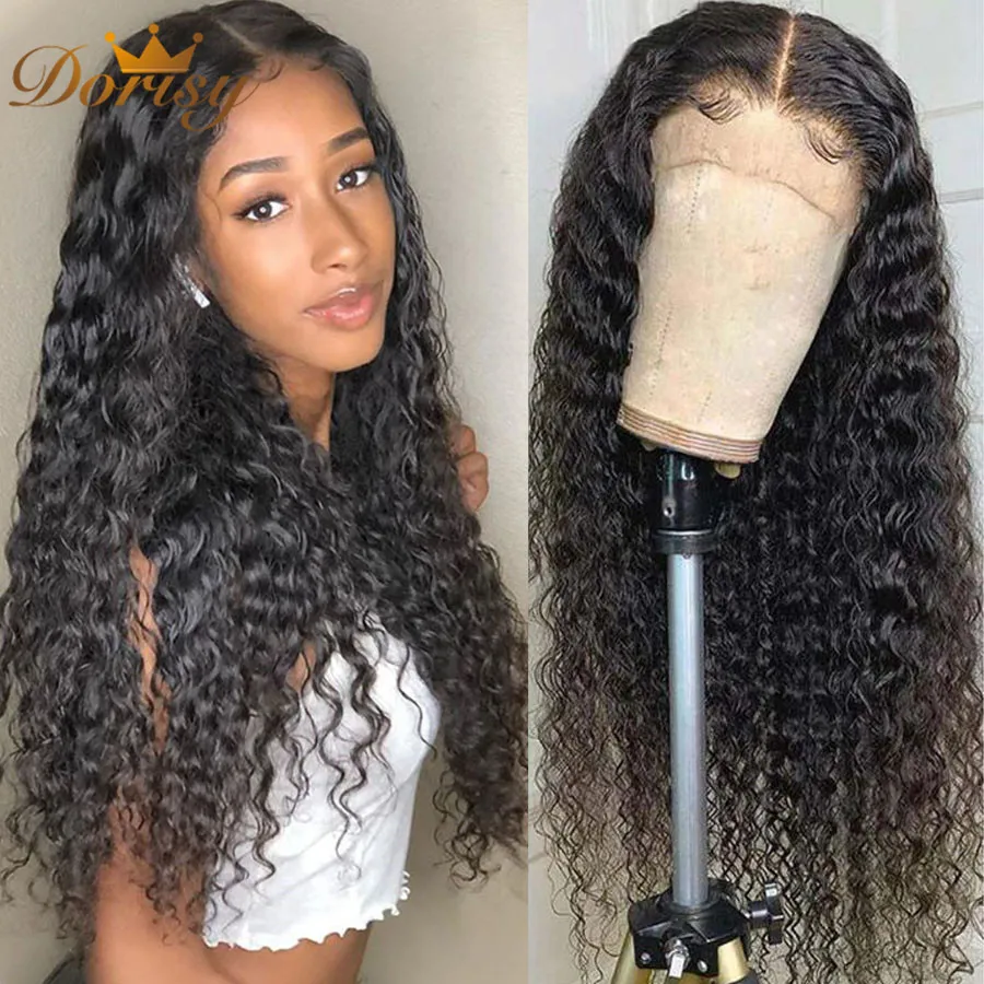 Парики на сетке с глубокой волной 4 × парики из человеческих волос для черных