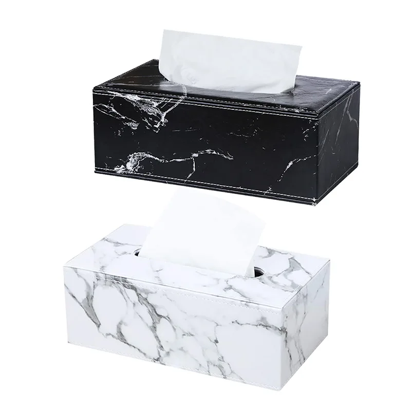 

Marbling PU Tissue Box Home Office Rectangle Paper Towel Holder Desktop Napkin Storage Container Kitchen Tissue Tray