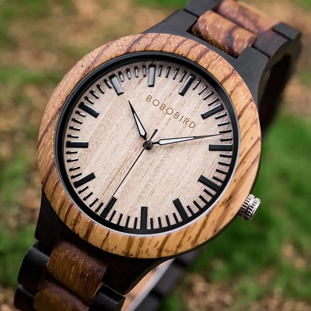 

BOBO BIRD Men's Wooden Watch Wristwatch Quartz Watches Luminous Needles Handmade Birthday Annivers Gift Relogio Masculino